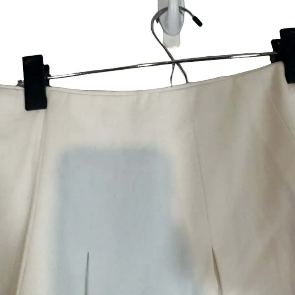 Tahari Bright White Cotton Blend Flared Pleated Side Zip Lined Skirt Women Sz 10